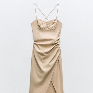 Zara Linen Blend Midi Dress M